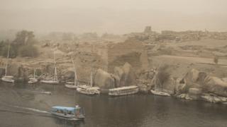epa06998121 A general view of River Nile during sand storm in Aswan, Egypt, 05 September 2018. EPA/MOHAMED HOSSAM