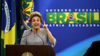 Brazilian President Dilma Rousseff delivers a speech during meeting with a group of jurists and lawyers