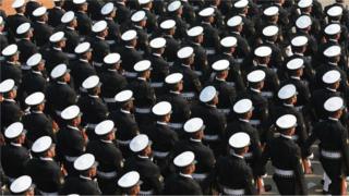 India's Coast Guard Marching Contingent marches during the 71st Republic Day celebrations in New Delhi, India, 26 January 2020.