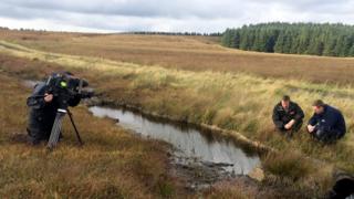 The BBC filming at Garron Plateau