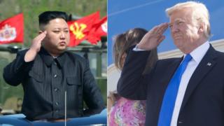 На снимке: северокорейский лидер Ким Чен Ын и президент США Дональд Трамп