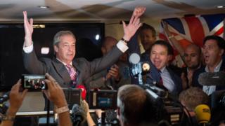 Nigel Farage celebrating