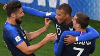 Olivier Giroud, Kylian Mbappe and Antoine Griezmann
