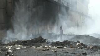 View of the CNE warehouse which caught fire on Saturday 7 March 2020