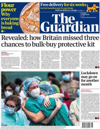 Front page of the Guardian