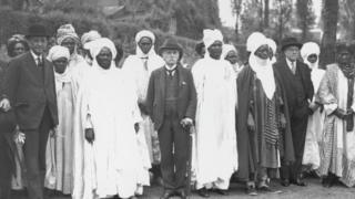 June 1934: British diplomat Lord Lugard (Frederick John Dealtry Lugard) with a group of West African chiefs at London Zoo.