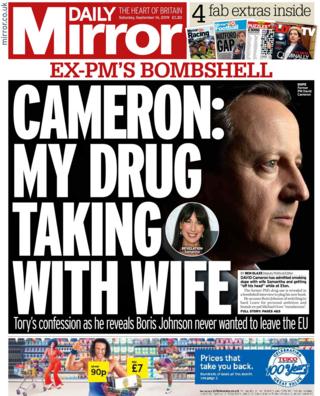 Front page of the Daily Mirror on 14 September 2019