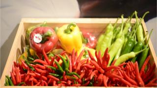 East-West Seed vegetables in a wooden cart