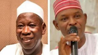 Aworan Gomina Ganduje ẹgbẹ APC ati akẹgbẹ rẹ lati ẹgbẹ PDP