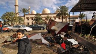 Aftermath of car bomb attack in Libyan city of Benghazi (24 January 2018)