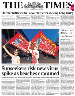 Die Titelseite der Times 26.06.20