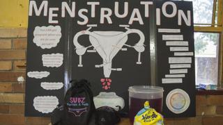 A poster used to educate girls about menstruation and female reproductive system on February 21, 2015 at the Madibane High School in Soweto, Johannesburg.