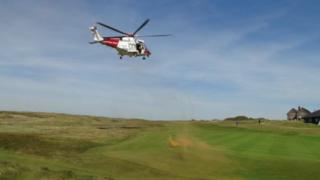 The coastguard rescue helicopter comes in to land