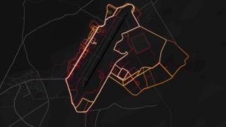 En este mapa se muestran los movimientos de los soldados en la Base Aérea de Bagram, la mayor instalación militar de EE.UU. en Afganistán. (Foto: Strava).