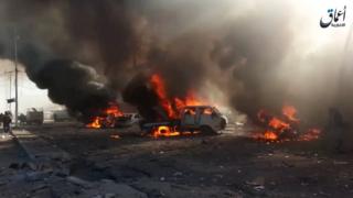 Screengrab of video by IS-affiliated Amaq news agency purportedly showing the aftermath of the attack in al-Qaim (7 December 2016)