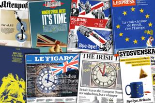 Newspaper front pages on the day the UK leaves the EU