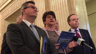 Arlene Foster and other DUP MPs speaking in Belfast