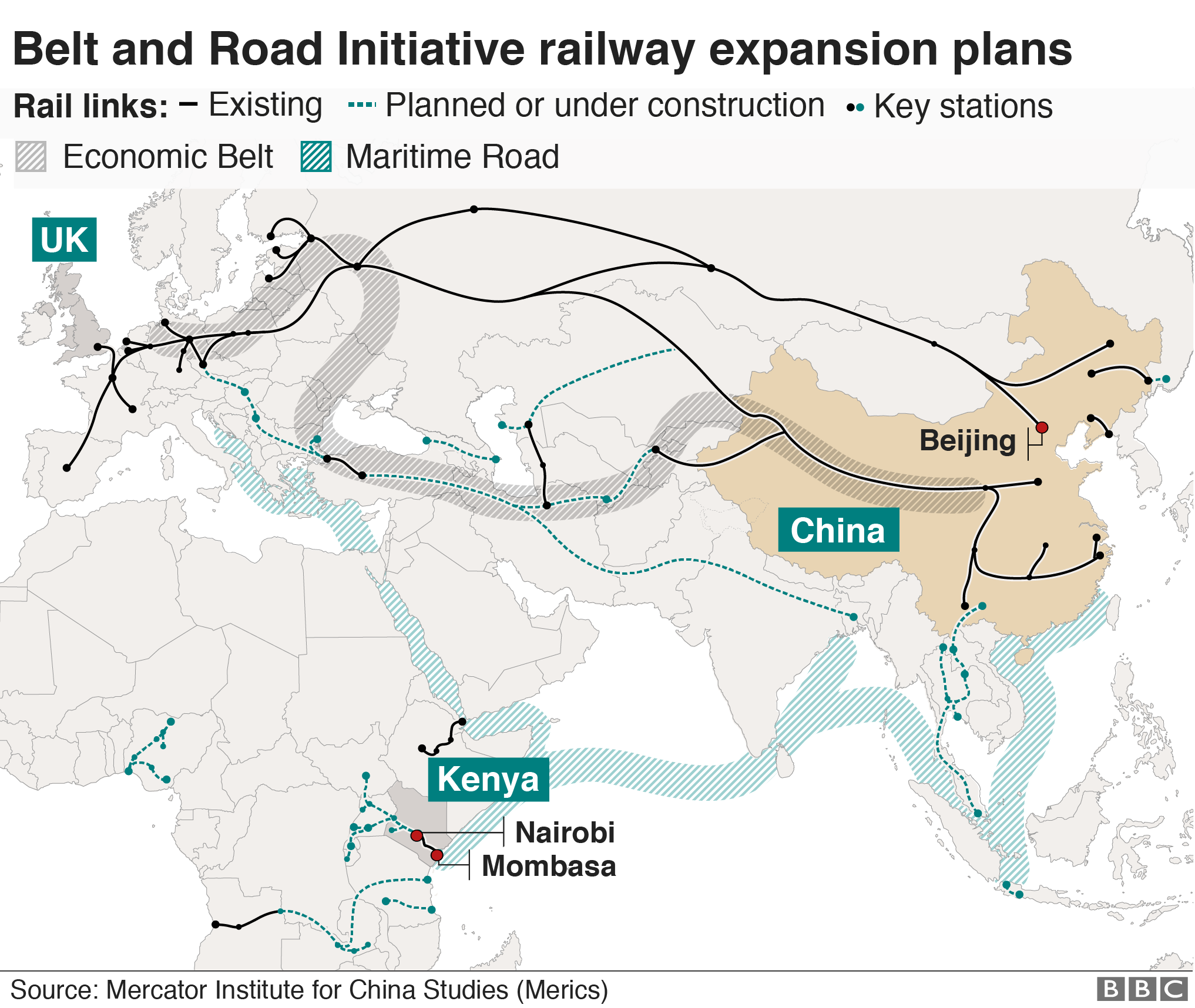 Map showing extent of belt and road initiative