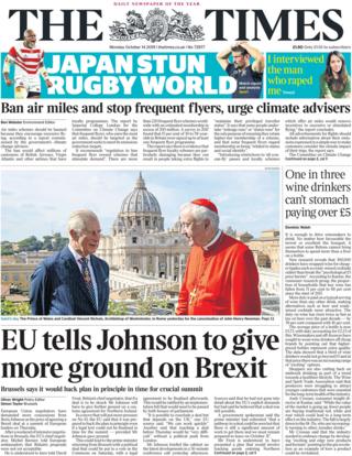 Front page of the Times on 14 October 2019