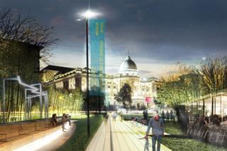 Impression of rooftop park over M8 in Glasgow
