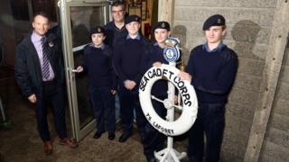 Nick McQuaid (from Bowmer & Kirkland), Frankie Gallop, Andrew Jolley (chairman, Northampton Sea Cadets), Ethan Hayes, Jade Taylor and Kallem Lovell