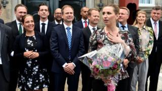 Mette Frederiksen, Denmark's new prime minister presents the new Danish government outside the doors of the Amalienborg royal palace in Copenhagen