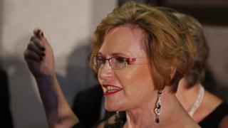Helen Zille leaves the parliament in Cape Town on February 12, 2015