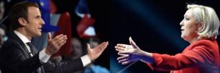 Marine Le Pen (i buryo) azohangana na Emmanuel Macron (i bubamfu) mu matora ya kabiri