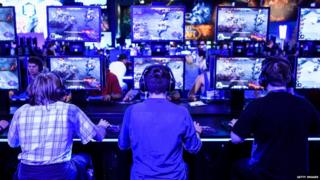 Gamers playing a video game