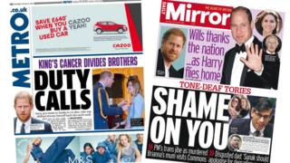 Metro and Mirror front pages