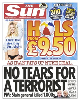 The Sun front page 6 January 2020