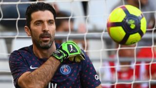 Gianluigi Buffon playing for Paris St-Germain