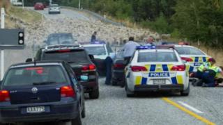 Sheep blocking road