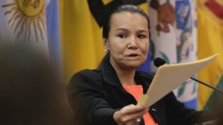 Linda Loaiza el 6 de febrero de 2018 rindiendo su testimonio ante la Corte Interamericana de DDHH.