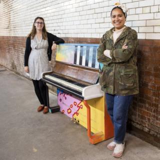 Hannah and Becky with Selhurst piano