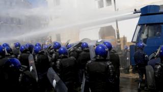 Water canon fired at protesters