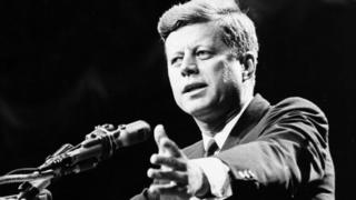 1962: US statesman John F Kennedy, 35th president of the USA, making a speech.