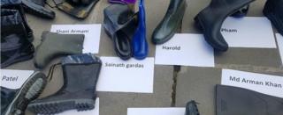 An array of boots, with non-Georgian names