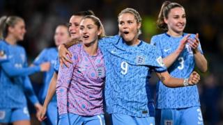Rachel Daly of England and Laura Coombs of England celebrate after winning the FIFA Women"s World Cup semi-final football match between Australia and England on 16 August 2023