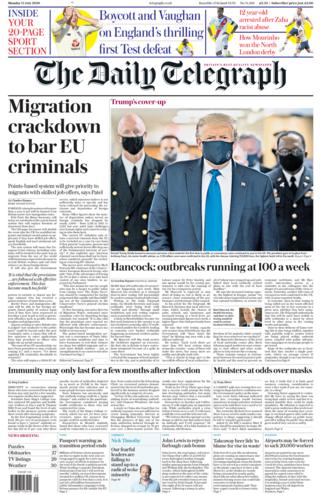 The Daily Telegraph front page 13/07/20