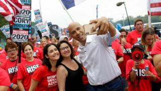 Cory Booker taking a selfie at Polk County Steak Fry