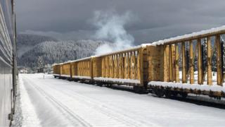 Train stalled in snow