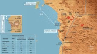 Un mapa de la costa de Chile en el que se ve dónde se ubicará Dominga