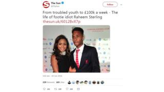 The Sun newspaper called Sterling a 'footie idiot'.