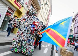People gather to participate in celebrations marking the 60th anniversary of Congo"s independence from Belgium in the district of Matonge in Brussels, Belgium, June 30, 2020.