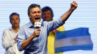 Mauricio Macri gestures to his supporters after the presidential election in Buenos Aires on 22 November, 2015.