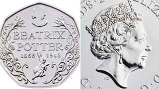 New 50p piece and Queen's portrait
