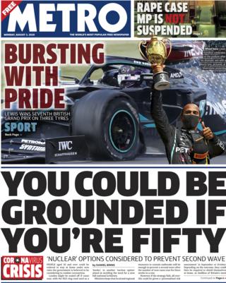 Metro front page 3 August