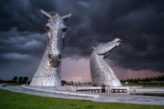 Dark clouds over the Kelpies