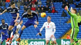 Tom Lawrence goes close with a header that struck the post